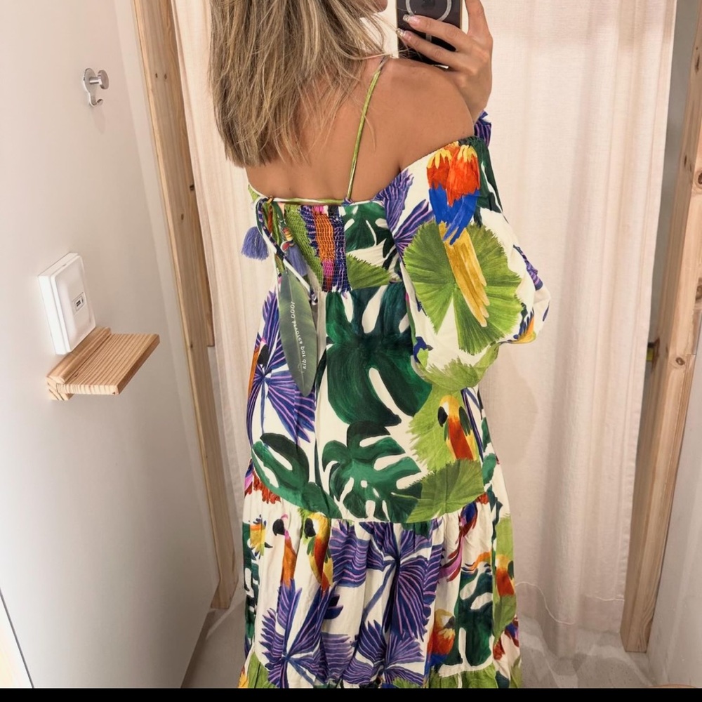 FARM Rio Tropical Parrot Print Maxi Dress in Green, Purple, White - Picture 4 of 11